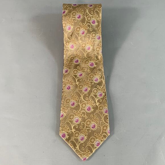 ERMENEGILDO ZEGNA Purple Taupe Abstract Floral Silk Tie - Picture 3 of 5
